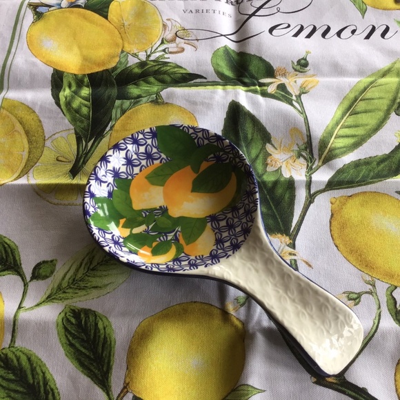 Lemons print Tea Towel Michel Design & Spoon Holder Maxwell Williams New - Picture 3 of 6